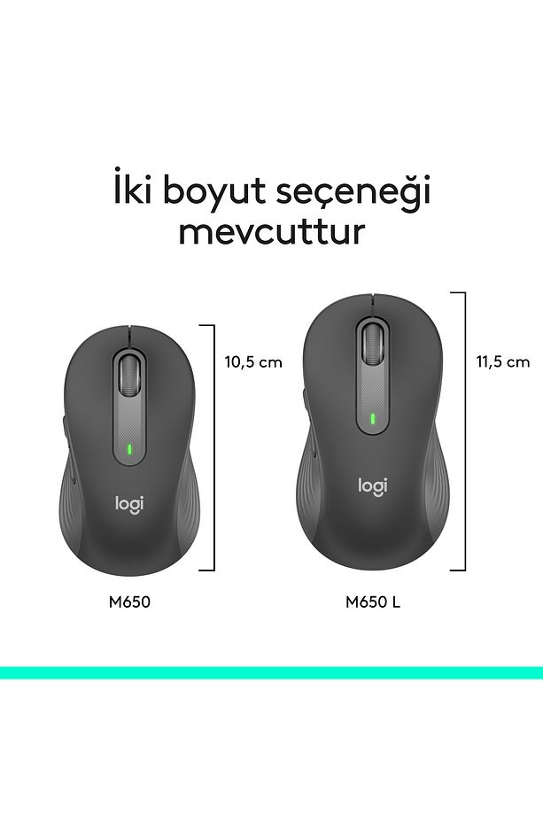 Logi Signature M650 Kablosuz Mouse, Büyük Boy Sağ El Için, Sessiz, 4000 Dpı, Bluetooth, Logi Bol - 10