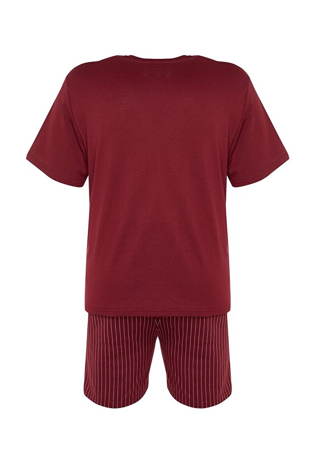 Büyük Beden Bordo Regular Fit Rahat Baskılı Şortlu Pijama Takımı TMNSS23PT00014 - 10