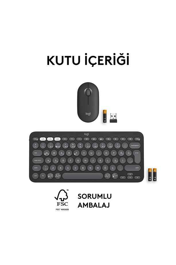 Pebble 2 Set Çoklu Cihaz Özellikli Sessiz Kablosuz Türkçe Q Klavye ve Mouse Seti - Siyah - 10