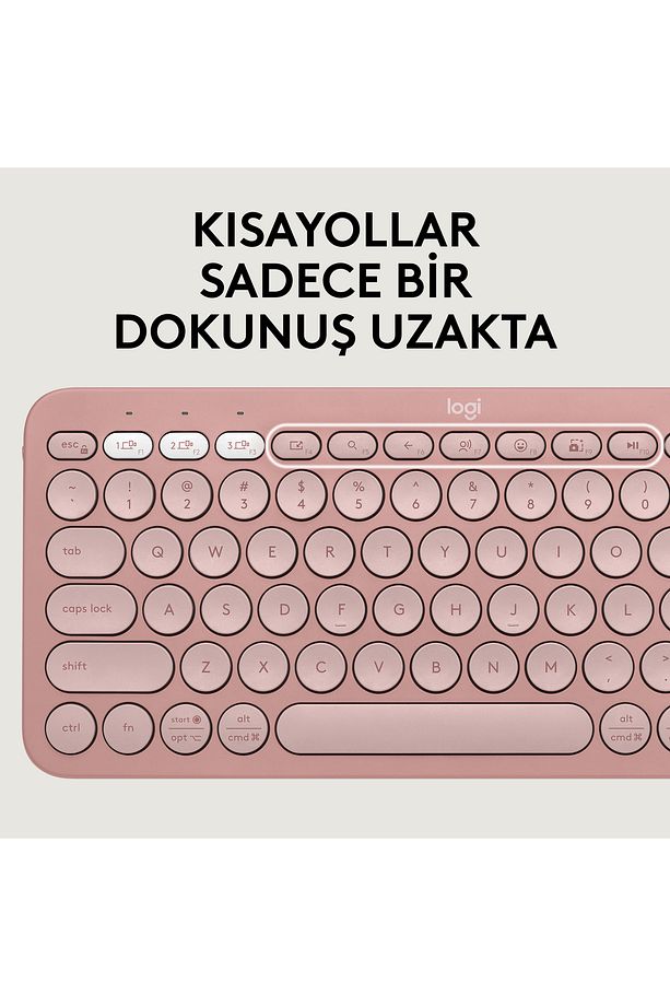 Pebble 2 Set Çoklu Cihaz Özellikli Sessiz Kablosuz Türkçe Q Klavye ve Mouse Seti - Pembe - 6