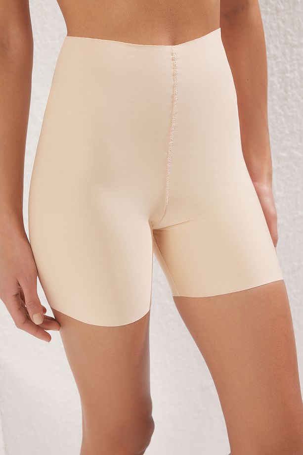 Beyaz-Koyu Ten 2'li Paket Micro Yüksel Bel İz Yapmaz Boxer Örme Külot THMSS25KU00010 - 3