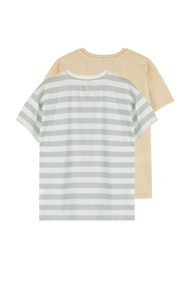 Taş-Mint 2'li Erkek Çocuk Basic Oversize Kalıp Kısa Kol Örme T-Shirt TKDSS25TS00053 - 2