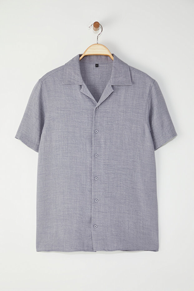 Gri Regular Fit Keten Görünümlü Salaş Dökümlü Gömlek TMNSS25GO00075 - 5