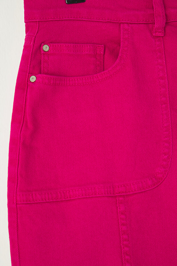 Fuşya Esnek Denim Büyük Beden Denim Etek TBBSS25AZ00017 - 6