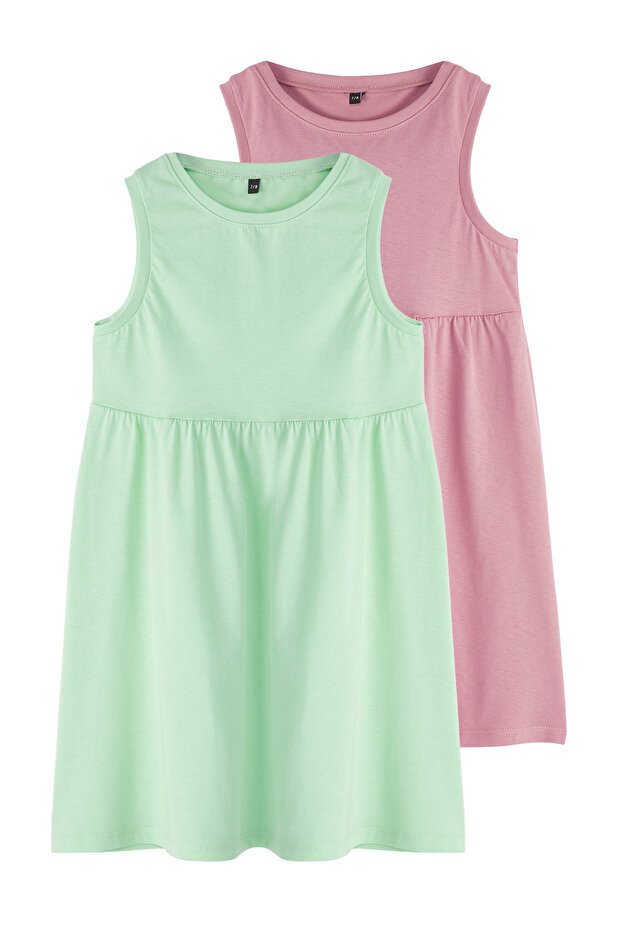 Pembe-Mint Kız Çocuk Basic Kolsuz Mini Örme Elbise TKDSS25EL00015 - 1