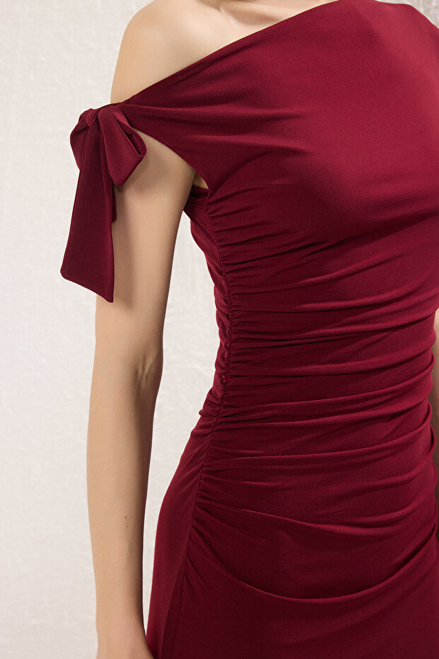 Bordo Fitted/Vücuda Oturan Örme Maxi Esnek Kalem Elbise TWOSS24EL00563 - 3