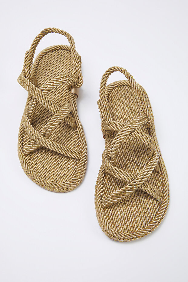 Camel Çapraz Bantlı Halat İpli Kadın Hasır Sandalet TAKSS25SD00056 - 3