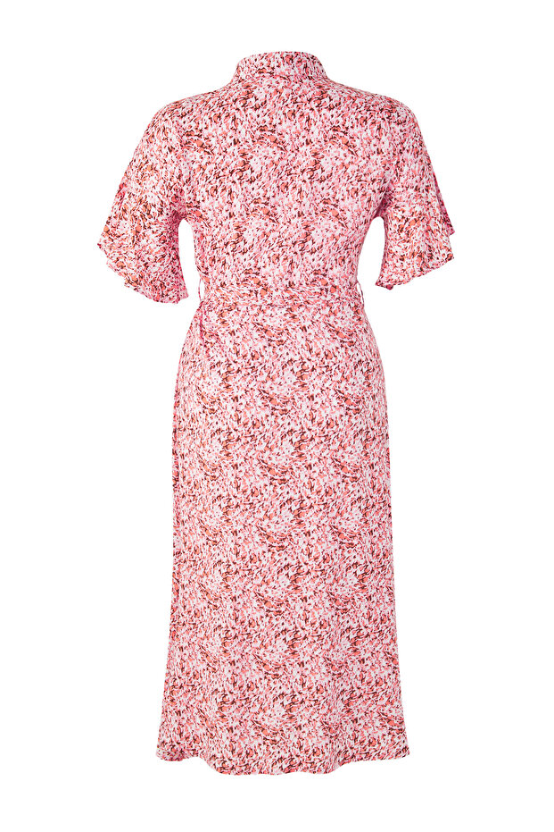 Rózsaszín absztrakt mintás szőtt hasított ingruha TBBSS22EL1596 - 12