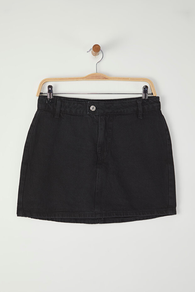 Siyah More Sustainable Yüksek Bel Mini Denim Şort Etek TWOSS25SR00079 - 6
