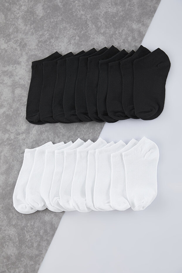 Siyah-Beyaz Unisex 20'li Pamuklu Kısa Boy/Görünmez/Patik Çorap TMNSS25CO00018 - 1