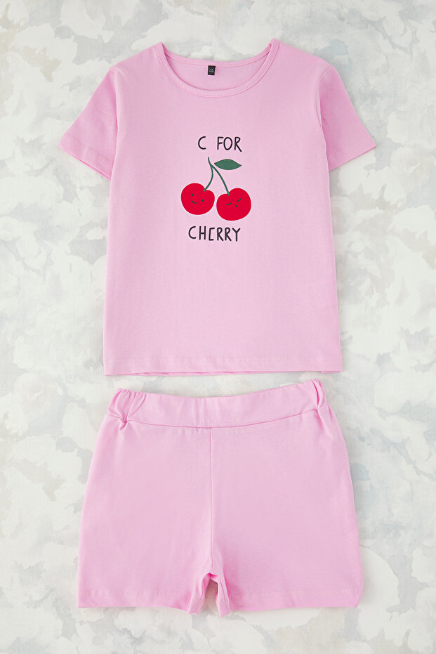 Pembe-Mint 4'lü Kız Çocuk %100 Pamuk Slogan Baskılı Kısa Kol Örme Alt-Üst Takım TKDSS25AU00112 - 3