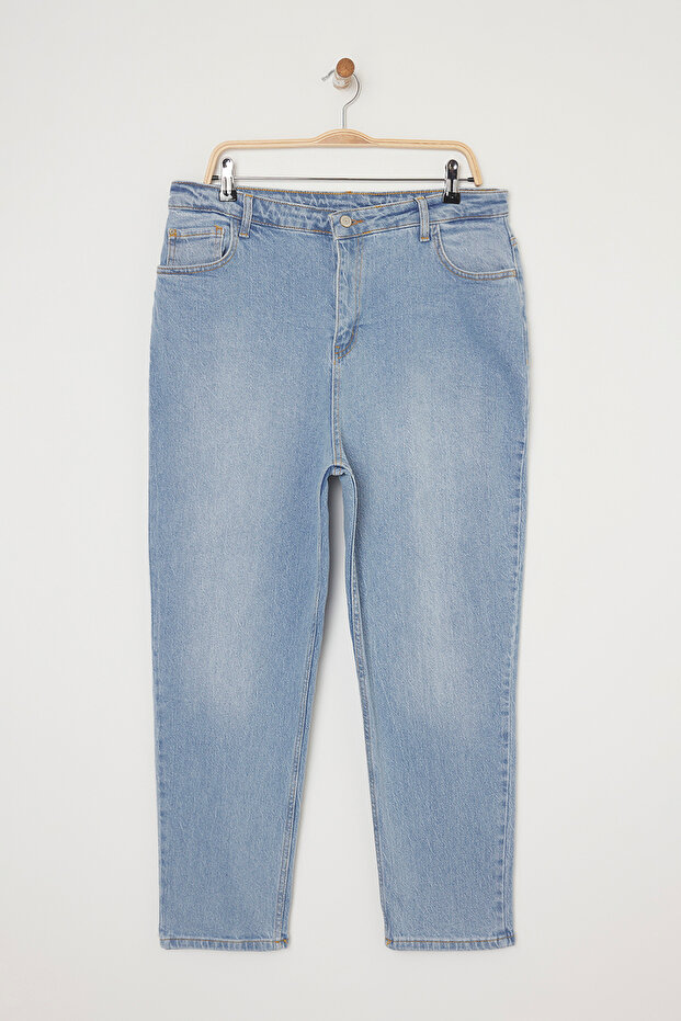 Açık Mavi Yüksek Bel Comfort/Orta Esnek Mom Fit Büyük Beden Jeans TBBSS25CJ00004 - 9