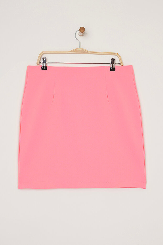 Pembe Kalp Desenli Taşlı Mini Dokuma Büyük Beden Etek TBBSS25AZ00011 - 7