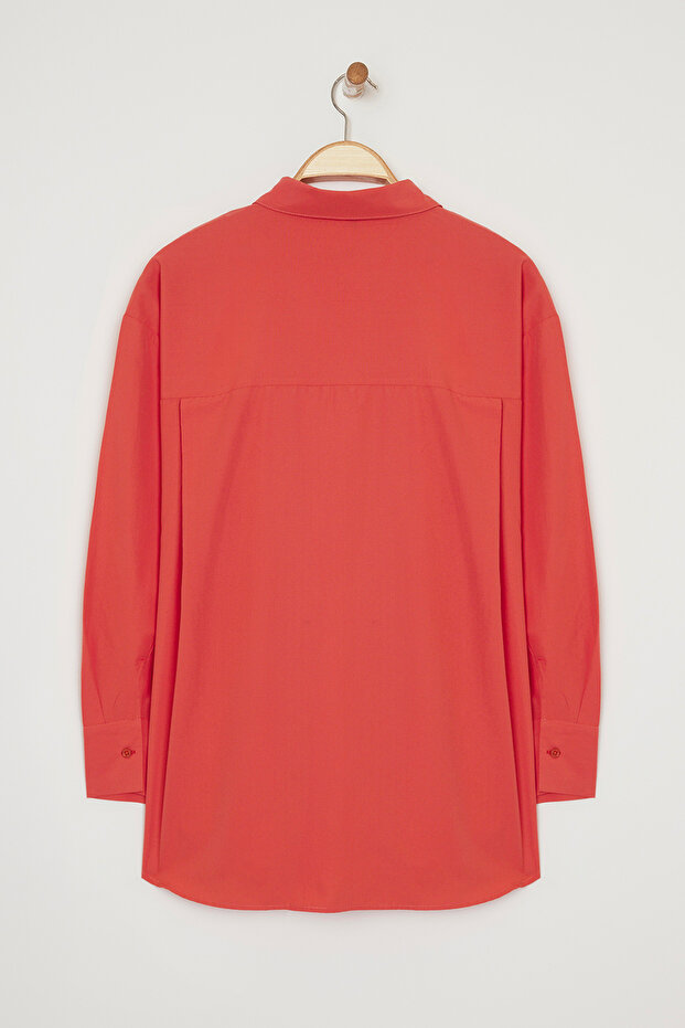 Czerwona luźna bawełniana koszula z długim rękawem w dużym rozmiarze TBBSS22GO0323 - 7
