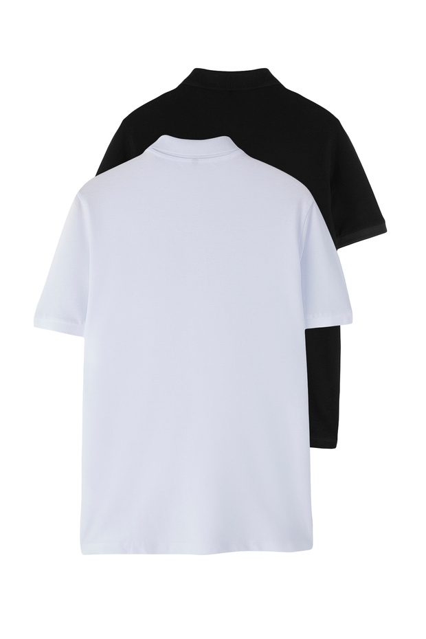 Siyah-Beyaz 2'li Regular/Normal Kesim %100 Pamuklu Polo Yaka T-shirt - 4