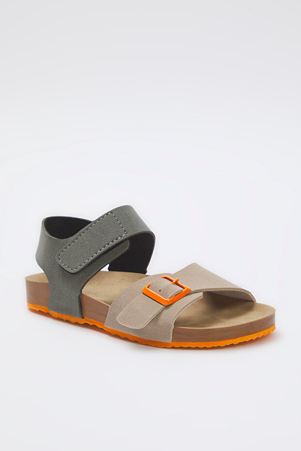 Bej Nubuk Renk Bloklu Cırt Bantlı Unisex Küçük Çocuk Kids Sandalet TAKSS25SD00057 - 2