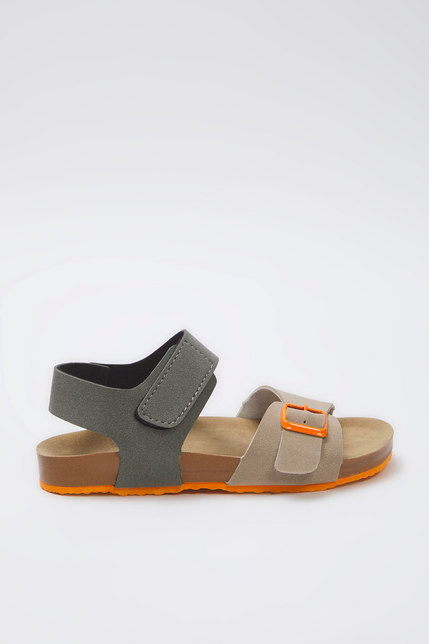 Bej Nubuk Renk Bloklu Cırt Bantlı Unisex Küçük Çocuk Kids Sandalet TAKSS25SD00057 - 3