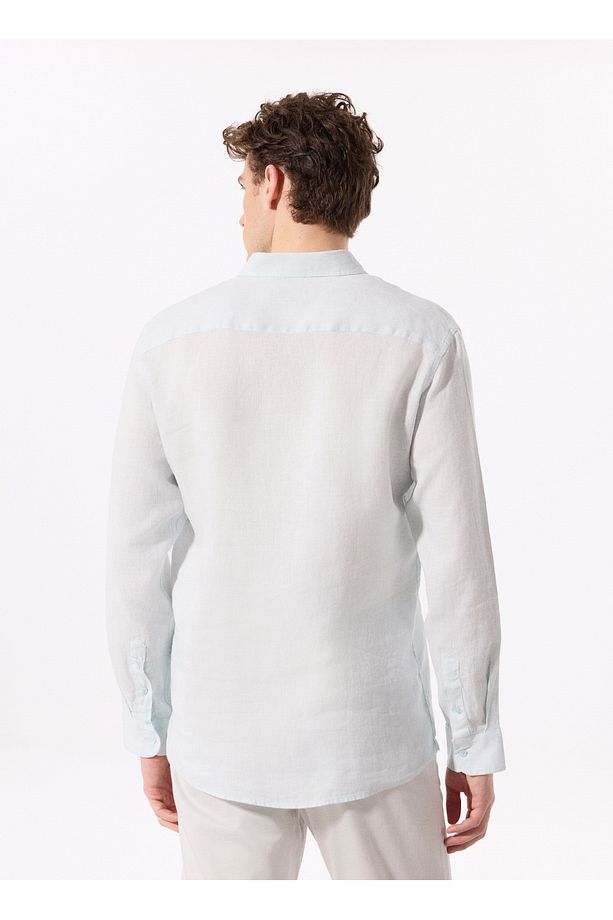 Mavi Erkek Düğmeli Regular Fit %100 Keten Gömlek F5SM-GML 2767 - 5