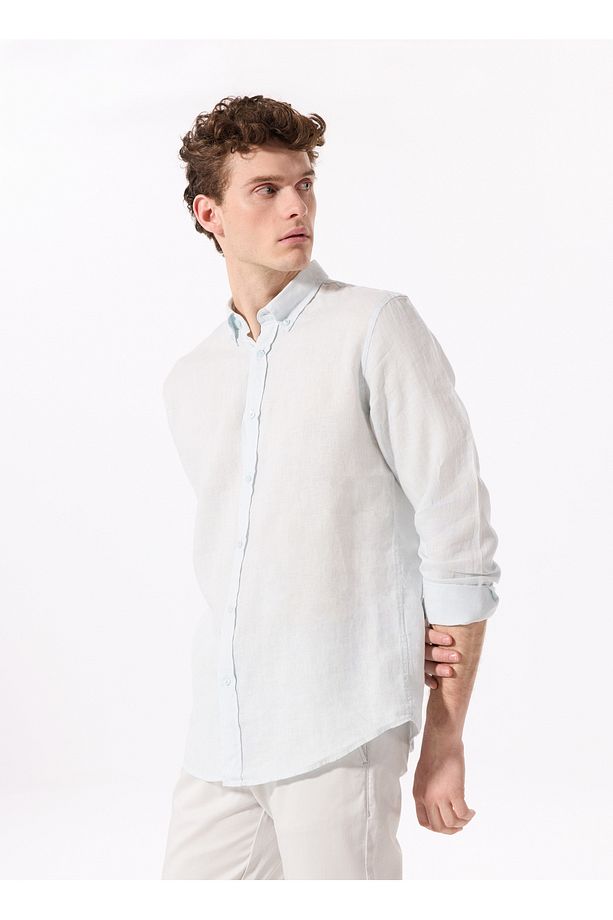 Mavi Erkek Düğmeli Regular Fit %100 Keten Gömlek F5SM-GML 2767 - 3