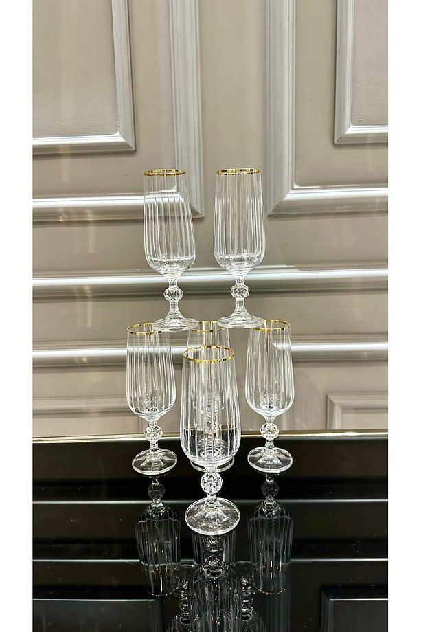 Kristal Çubuk 180 ml Ayaklı Gold Kahve Yanı Su Bardağı - 2