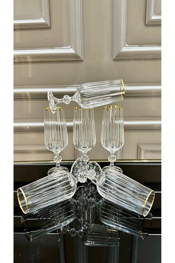 Kristal Çubuk 180 ml Ayaklı Gold Kahve Yanı Su Bardağı - 3