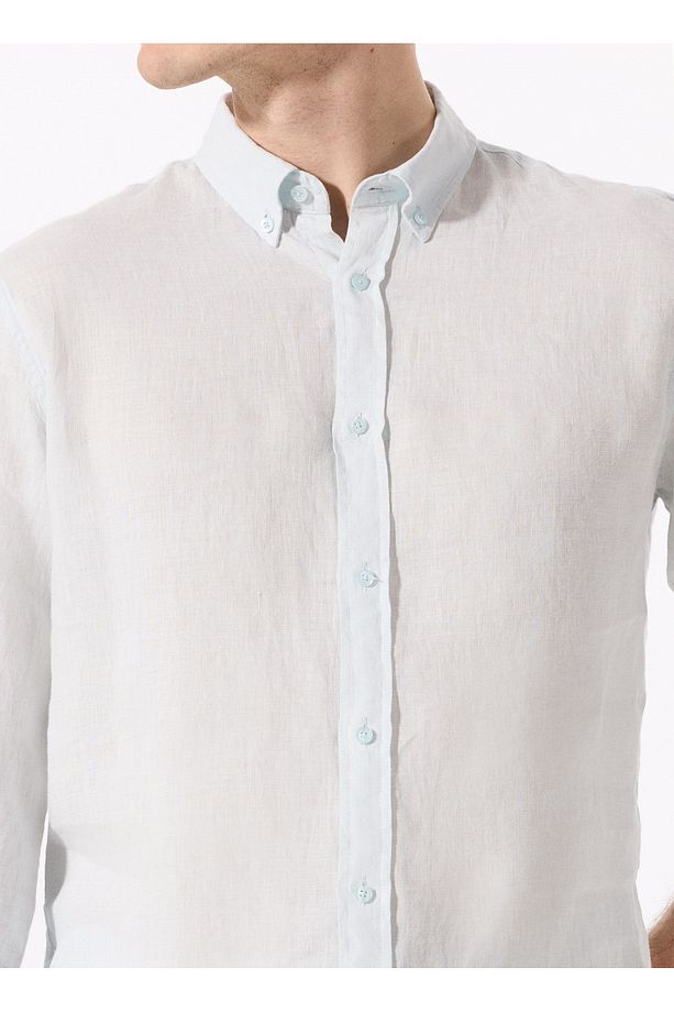 Mavi Erkek Düğmeli Regular Fit %100 Keten Gömlek F5SM-GML 2767 - 4