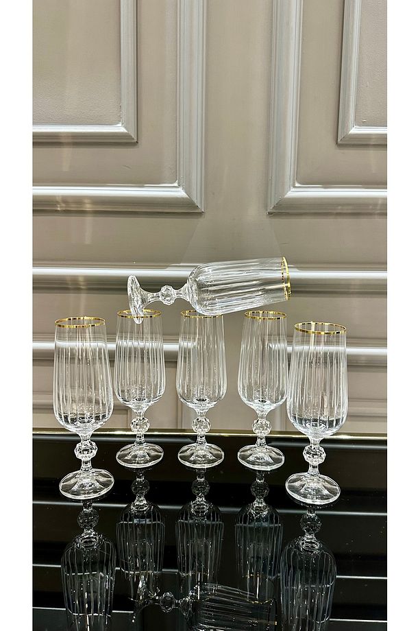 Kristal Çubuk 180 ml Ayaklı Gold Kahve Yanı Su Bardağı - 1