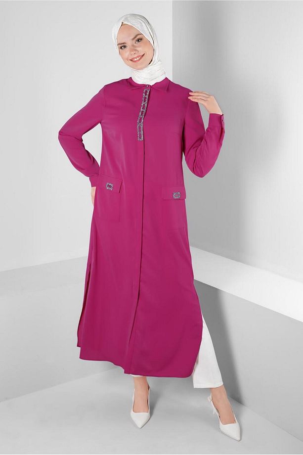 TAŞ BASKILI GİZLİ DÜĞMELİ TUNİK 43533 - 2