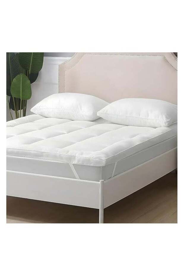 FIBER FILLED HOTEL STYLE 180 X 200 X 10 CM WHITE STRIPE MATTRESS TOPPER