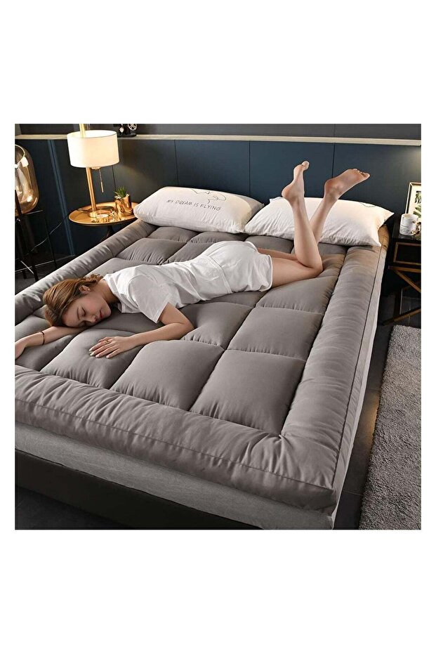 COTTON HOTEL STYLE FIBER FILLED 180 X 200 X 10 CM GREY MATTRESS TOPPER