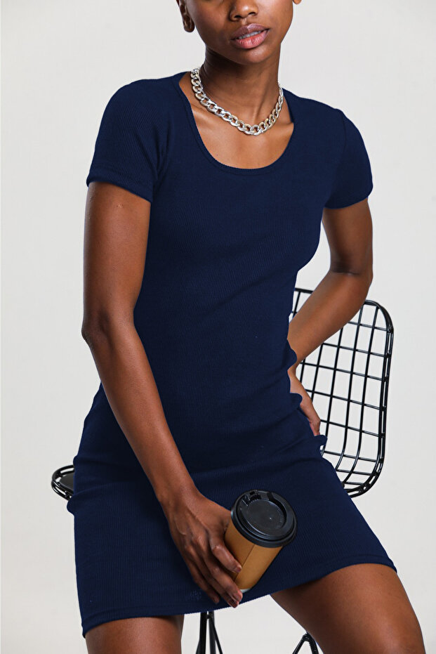 Kadın Basic Fitilli Elbise - 2