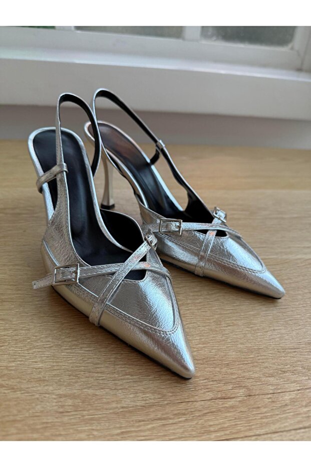 Zenna Silver Pointed Toe Heeled Shoes