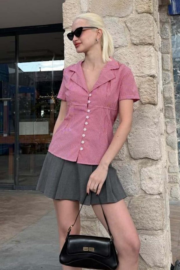 Rotes Gingham-Damenhemd Mg2359