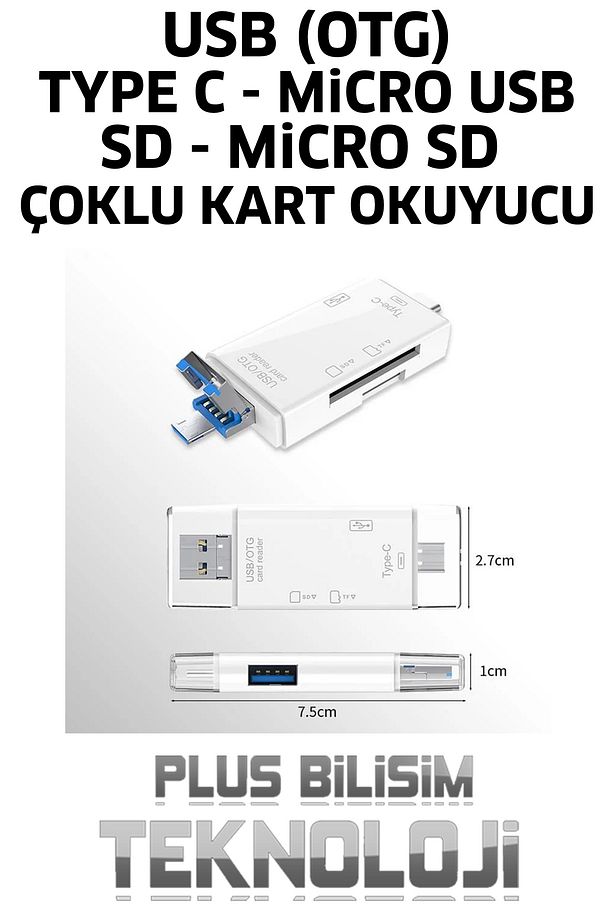 Type C, Micro USB, USB, Otg 6 in 1 Kart Okuyucu Adaptör Usb Otg Hub Type C Çoklu Plus Bilişim - 1