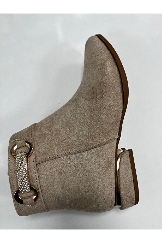 KADIN BOT SÜET BEJ RENK TAŞLI ŞIK - 4