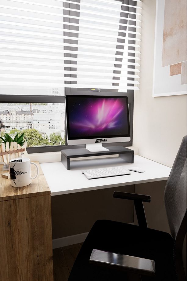 Kula Ekran Monitor Stant Altı Altlığı Organizer Stand Yükseltici Sehpa Siyah - 4