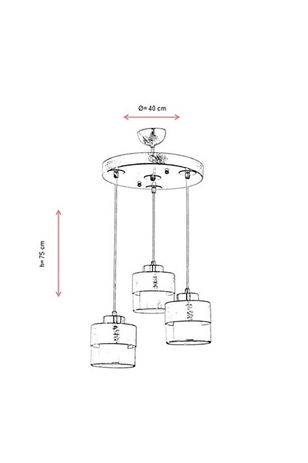 Eslem 3'lü Yuvarlak Siyah Krom Füme Camlı Avize - 3