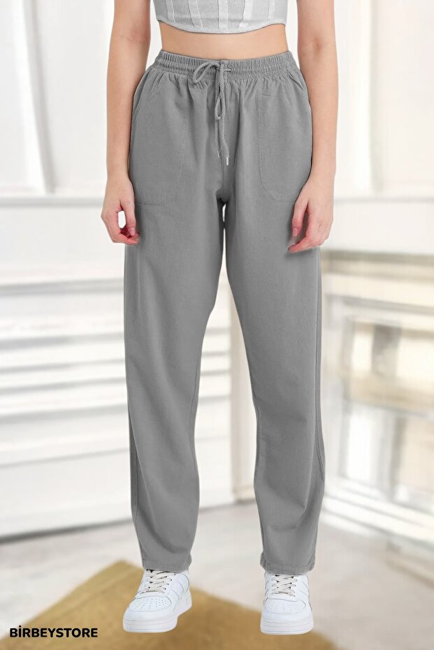 Linen Trousers Hambez Bottom Sweatpants Comfortable Fit Large Size Raw Linen Unisex Relaxed Size Range M-6Xl (Smoked)
