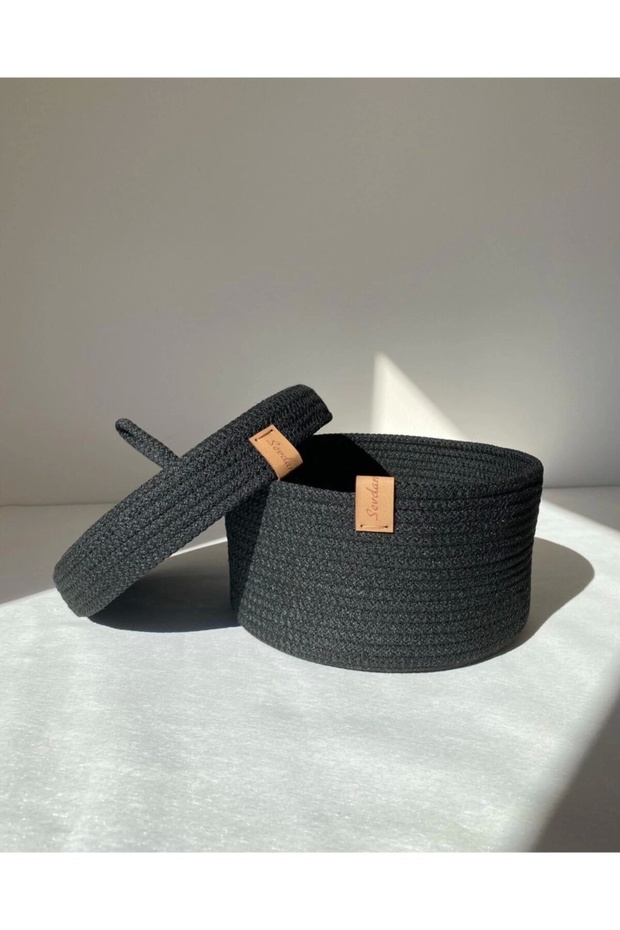 Black Small Size Multi-Purpose Basket with Lid, Cotton Basket, Decorative Basket, Wicker Basket, Cotton Basket