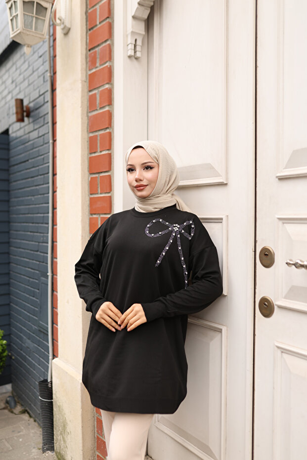 Women's Mercerized Bow and Stone Premium Quality Hijab Tunic