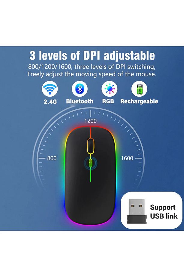 Akıllı Taşınabilir Şarj Edilebilir Rgb Kablosuz Bluetooth Klavye ve Mause Seti - 6
