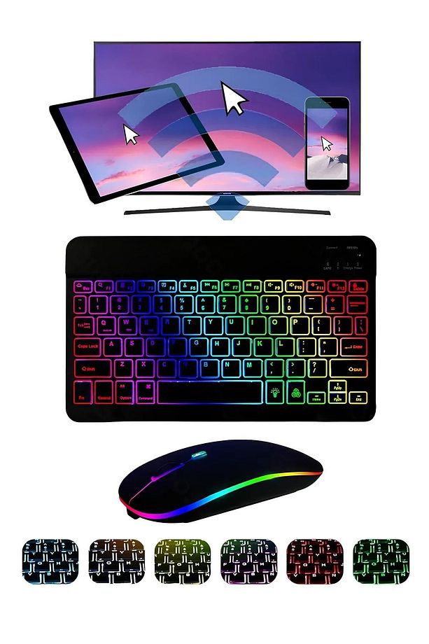 Akıllı Taşınabilir Şarj Edilebilir Rgb Kablosuz Bluetooth Klavye ve Mause Seti - 1