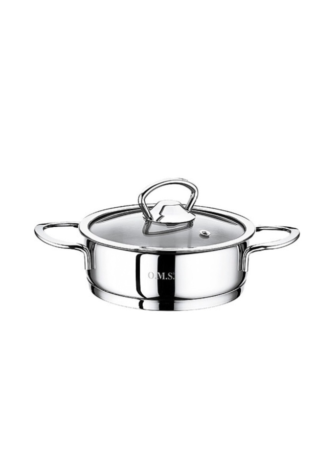 Oms 2008-14 - 14 X 5 Cm Steel Mini Flat Pot with Glass Lid