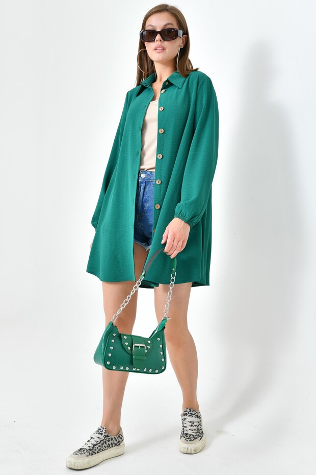 تونيك أخضر زمردي - أزرار خشبية - 2