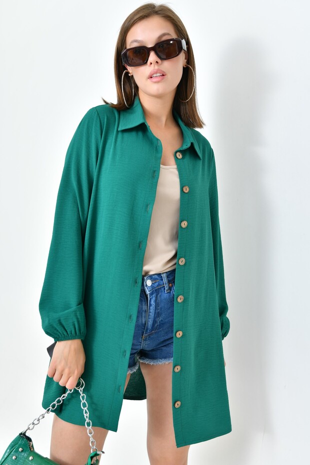 تونيك أخضر زمردي - أزرار خشبية - 1