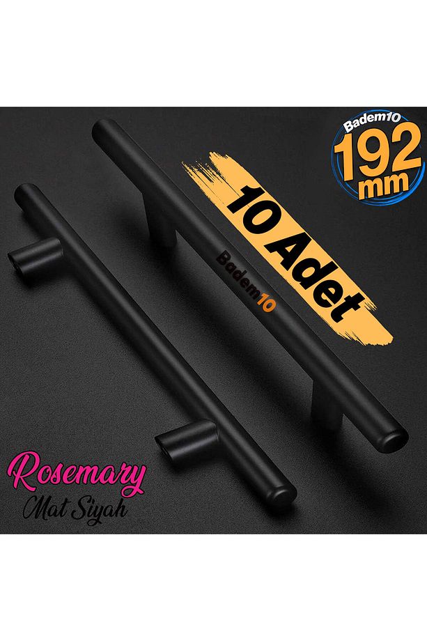 RoseMary 192 mm Mobilya Mutfak Çekmece Dolap Kapak Kulpu Kulbu 19.2 cm Mat Siyah Metal Kulp 10 ADET - 8