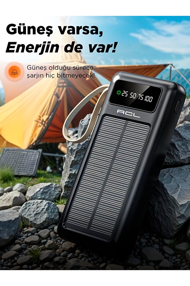 Pw-61 Led Işıklı Usb Mikro Type-c Lighning Kablolu 2xusb 30000mah Lcd Powerbank - 3