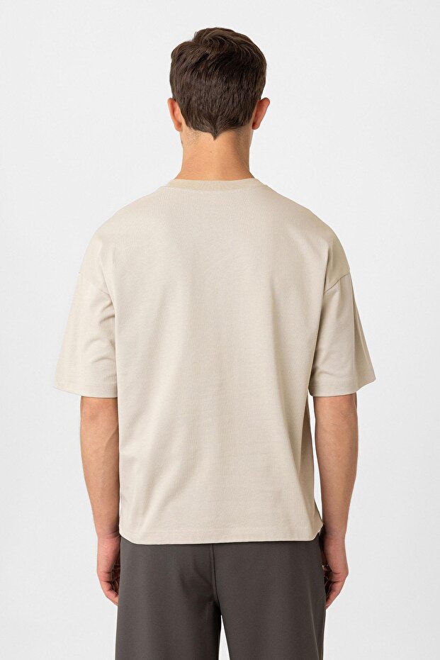 Bej Relaxed Basic Erkek T-Shirt - 4