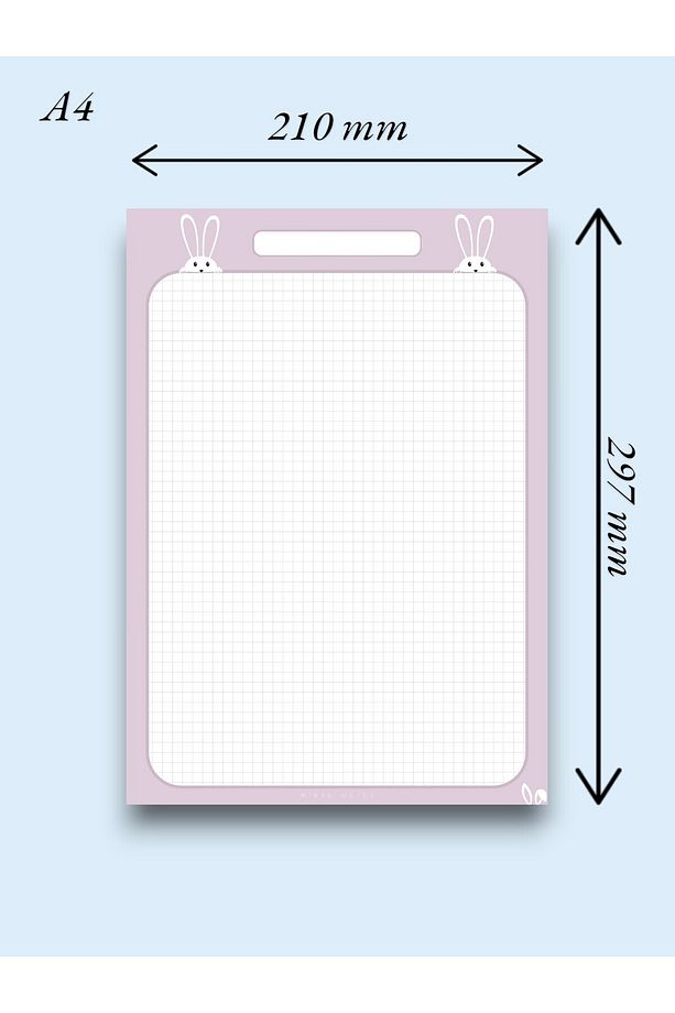 A4 Lila Tavşan Desenli Notepad - Not Defteri - Bloknot (KARELİ) - 2