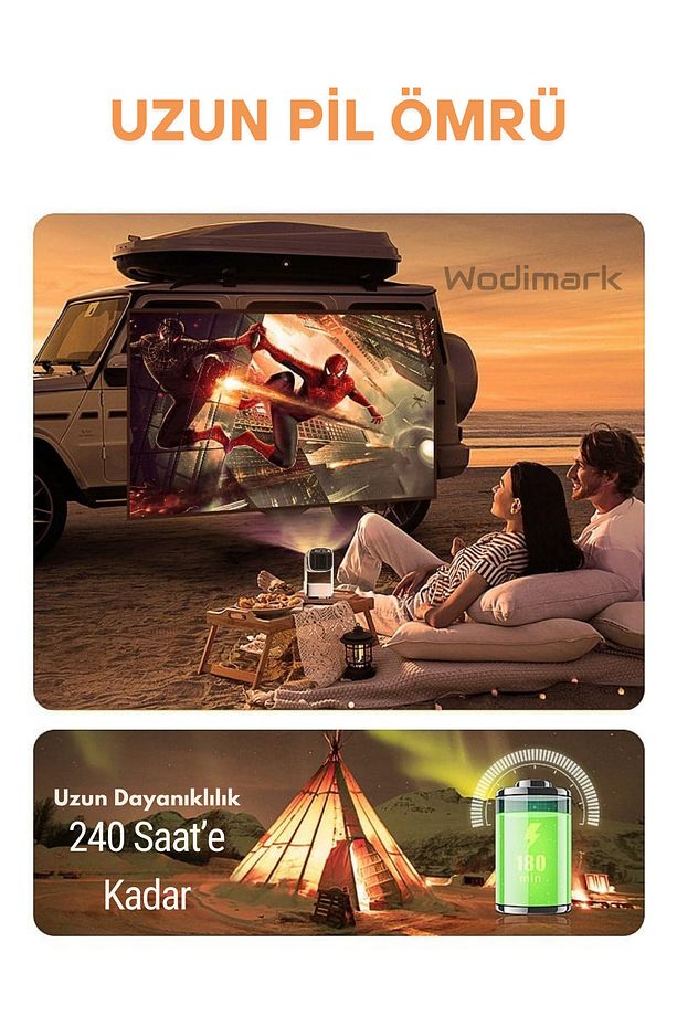 Şarjlı 4K Destekli Taşınabilir Ev Sinema Projeksiyonu – Android, WiFi, Bluetooth, 3D, 200 ANSI Lümen - 5
